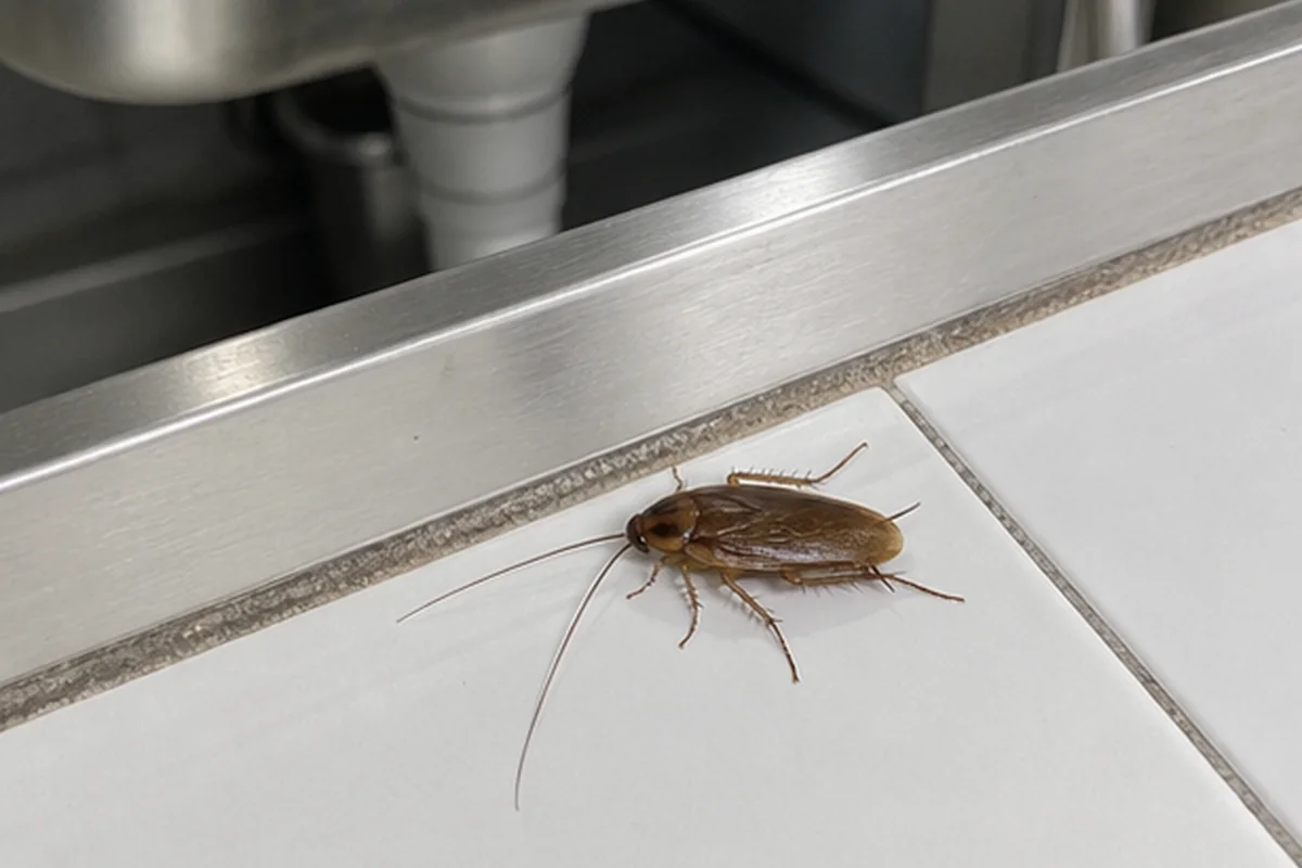 Cucaracha alemana en el suelo de una cocina moderna